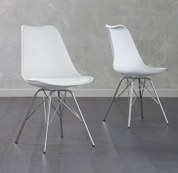 Celine White Faux Leather Chrome Leg Dining Chairs - White