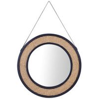 espejo de pared decorativo estilo boho con forma redonda y marco de ratan natural o 70 cm cambrai