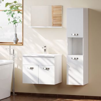 Muebles De Baño De Melamina Cerámica Kleankin 30x30x131,5 Cm-blanco
