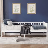 cama de dia 90 x 200 cm blanca con barandilla de tres lados y 14 lamas