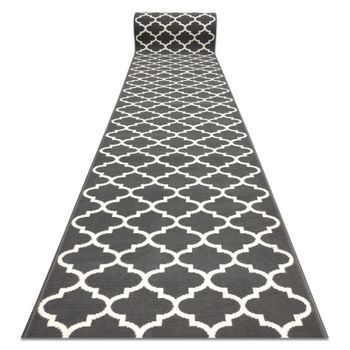 Alfombra De Pasillo Bcf Morad Trelis Espaldera Marroquí Gris / Crema  60x600 Cm