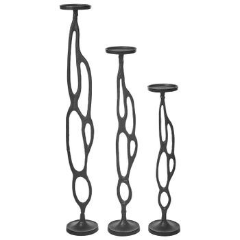 Conjunto De 3 Candeleros De Metal Negro Portavelas 3 Tamaños Velas Moderno Buni