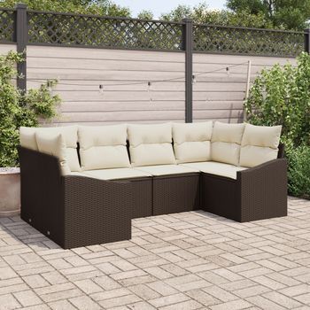Set De Sofá De Jardín  De 6 Piezas Con Cojines Marrón Poliratán V4441 Unico / Marrón