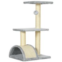 pawhut arbol rascador para gatos mediano de 3 niveles con rascador en arco plataformas postes y bola 40x35x72 cm gris claro