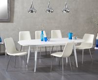olivia extending white high gloss dining table with helsinki faux leather chairs - grey 4 chairs