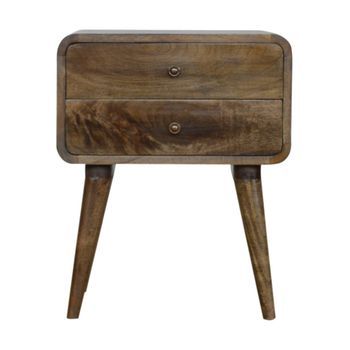 Mesita De Noche Curva De Madera Maciza, Mueble Artesanal Clásico Gris Lavado.