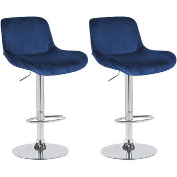 Lote De 2 Taburetes De Bar Solon Cromados Terciopelo Azul 50x50x85 Cm Clp