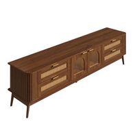 mueble tv de 180 cm color nogal con cuatro cajones y puertas de cristal
