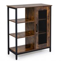 costway mueble auxiliar de cocina industrial con puerta de malla 3 estantes abiertos acero negro y tiradores negros 70x30x81 cm para salon o comedor
