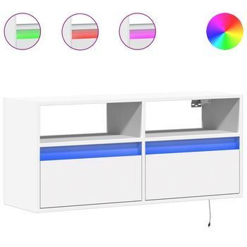 Mueble De Tv De Pared Con Luces Led Blanco 100x31x45 Cm Vidaxl