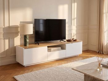 Mueble bajo de tv madera color natural claro, blanco