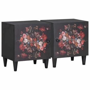 Set De 2 Mesitas De Noche - Mueble De Dormitorio - Madera De Mango - Negro (40x33x46cm)