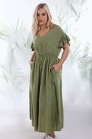 yours vestido largo caqui en fibras naturales mujer curvy y tallas grandes yours
