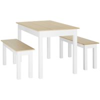 homcom conjunto de mesa de comedor de 3 piezas con 2 bancos encastrables para 4-6 personas estilo contemporaneo paneles de particulas   aosom espana