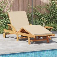 tumbona plegable  con ruedas y cojin beige de madera maciza de acacia v6367 unico  beige