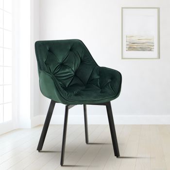 Silla de comedor con reposapiés en terciopelo verde