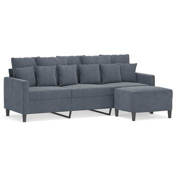 Sofá De 3 Plazas | Sofá De Salón | Sofá De Descanso Con Taburete De Terciopelo Gris Oscuro 180 Cm
