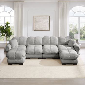 Sofá Modular De 4 Plazas De Chenilla Gris Claro, Configuración En U O L, 330 Cm
