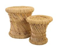 set 2 taburetes de bambu y cuerda marrones