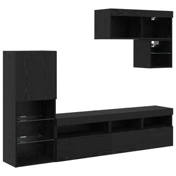 Unidades De Pared Para Tv Montaje En La Pared 6 Uds | Mueble De Salón | Gabinete De Tv Roble Negro