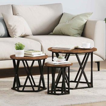 Vidaxl Mesa Lateral Nido 3 Uds. Roble Ahumado 53 X 53 X 40 Cm