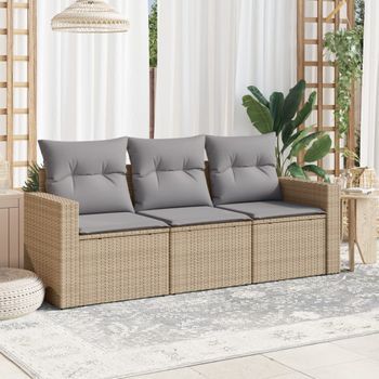 Conjunto De Sofás De Jardín Con Cojines Beige 3 Uds | Mueble Jardin Mesa Y Sillas Ratán Pe Cfw193553