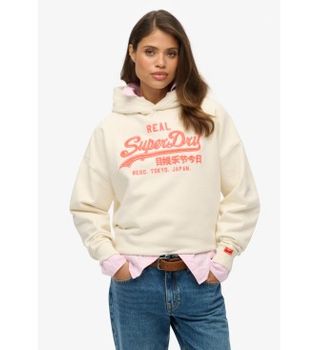 Superdry para mujer. W2012438A Sudadera Vintage blanco crema (L), Casual, Algodón