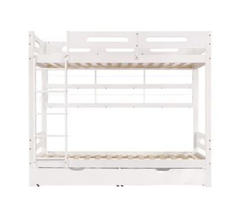 Cama litera infantil 90x200 - con barandilla de seguridad, 2 cajones, estantería abierta, escalera de 5 peldaños, gran almacenamiento - blanco