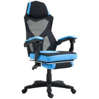 vinsetto silla gaming con reposapies altura regulable y respaldo reclinable 135 58x63x112-122 cm azul y negro