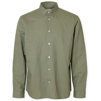 Selected Camisa manga larga Noos SlimClay Linen Shirt - Vetiver para hombre