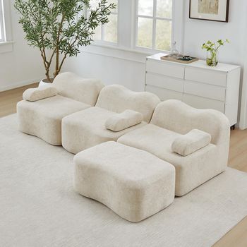 Sweiko Sofá Modular De Esquina 3 Plazas En L Con Chaise Longue, Espuma Alta Densidad 32d, Forma Ondulada, Asiento Profundo, Beige
