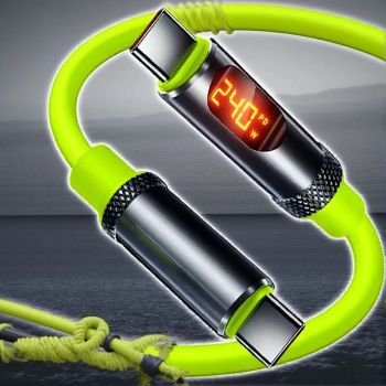 Cable de carga USB Tipo C a Tipo C de alta velocidad de 240 W con pantalla LED para carga rápida en automóvil