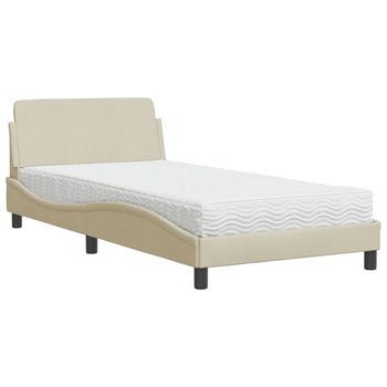 Cama Individual | Cama Para Adulto | Cama Con Colchón Dover Tela Color Crema 100x200 Cm