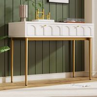 tocador con cajones - mueble de dormitorio - madera y metal - blanco crema 100x45x765cm