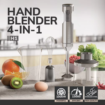 Batidora de Inmersión Manual Potente 4 en 1, Batidora de Alimentos con Varilla de Acero Inoxidable, Vaso Mezclador de 700 ml, Procesador de 500 ml, Batidor, 220-240 V
