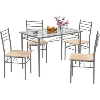 Conjunto Mesa Y Sillas Comedor, 1 Mesa Rectangular De Vidrio Y 4 Sillas Costway 40 X 43 X 86 Cm