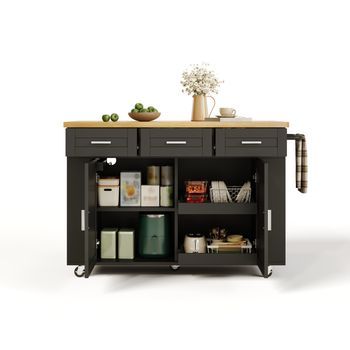 Isla De Cocina Móvil Con Encimera Plegable, Enchufes Integrados Y Organizador, Isla De Cocina Multifuncional 120x70x84 Cm, Mdf, Blanco