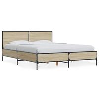 cama doble  cama para adultos  estructura cama madera ingenieria metal roble sonoma 140x190 cm