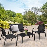 juego de mesita y sillon y banco muebles de patio mesa de centro mesita de jardin de hierro y tela de malla para terraza exterior negro