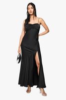 vestido maxi de raso en contraste negro