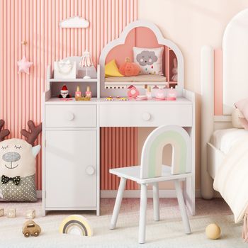 Juego De Mesa Y Silla Tocador Niñas Con Espejo En Forma De Nube Blanco