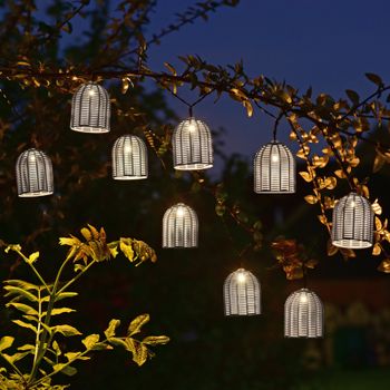 Solar Faux Rattan String Lights in Grey