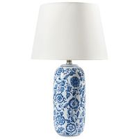lampara de mesa elegante con base de porcelana con patron floral y pantalla de lino claro iluminacion de la sala de estar dormitorio azul y blanco aibonito