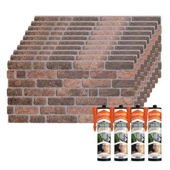 Set De 10 Paneles De Pared Decorativos Efecto 3d Ladrillo Industrial Oscuro Fabricados En Eps + 4 Botes De Adhesivo De Montaje De Alta Resistencia