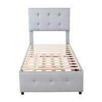 cama nido capitone 90x200cm cabecero regulable tejido lino gris