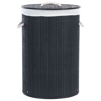 Cesta De Madera De Bambú Negro Blanco 60 Cm Multifuncional Tapa Asas Sannar