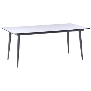 Mesa De Comedor De Jardín Con Tablero De Hpl Y Estructura De Aluminio Resistente A Los Rayos Uv Agua Óxido Gris Oscuro Con Tablero Efecto Travertino Tolentino
