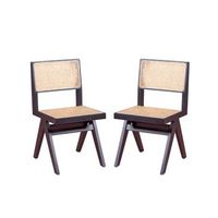 lote de 2 sillas clasicas en madera y ratan natural 44x52x83cm - negro