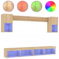 muebles tv  mueble de salon  gabinete de tv pared con led 6 pzas madera ingenieria roble sonoma