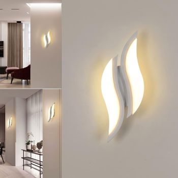 Lámpara de Pared Moderna Blanca de 20W, Luz LED Interior Cálida de 3000K, Lámpara de Pared de Acrílico y Aluminio para Dormitorio, Estudio, Pasillo, Sala de Estar